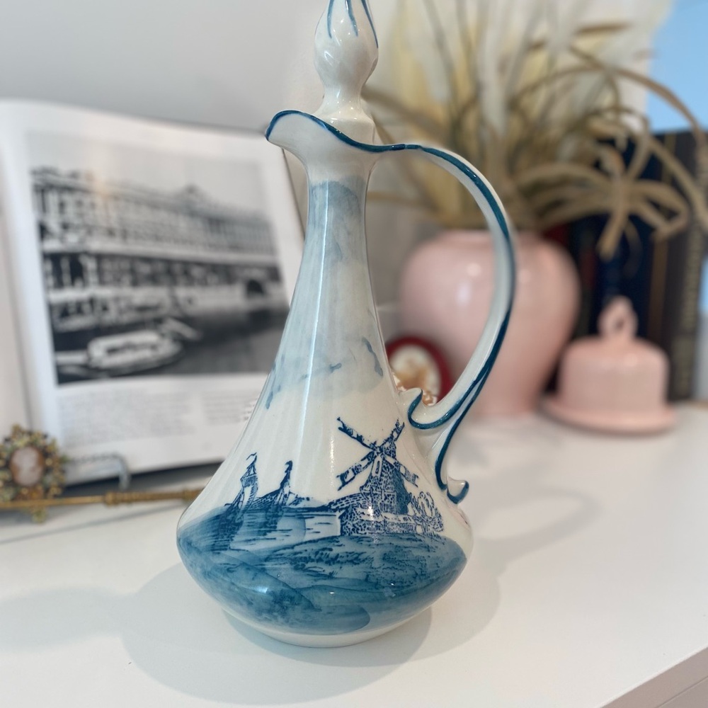Artistic Blue and White Ceramic Pitcher